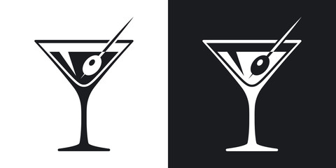 Vector martini glass icon. Two-tone version on black and white background - obrazy, fototapety, plakaty