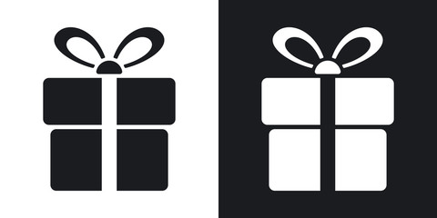 Vector gift box icon. Two-tone version on black and white background