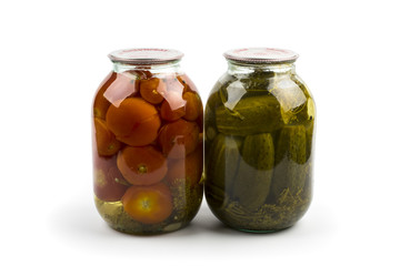 Canned tomatoes and cucumbers