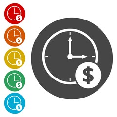 Time is money, Clock money concept icons set 