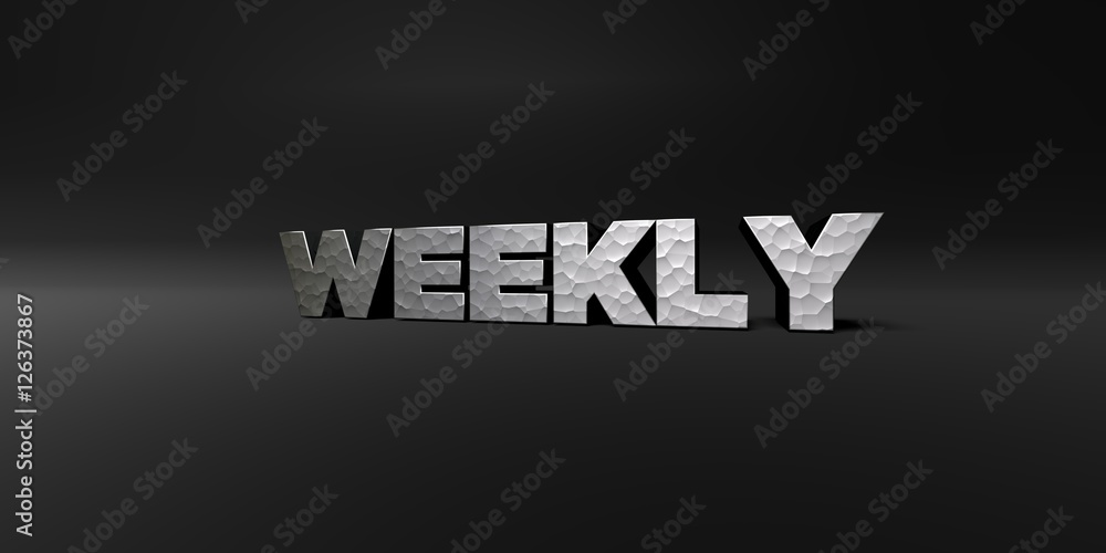 Fototapete weekly - hammered metal finish text on black studio - 3d rendered royalty free stock photo. this ima