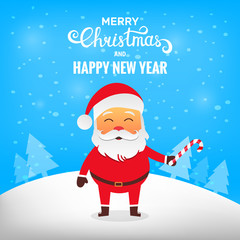 Merry Christmas! Santa Claus in winter snow scene