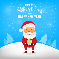 Merry Christmas! Santa Claus in winter snow scene
