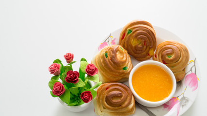 Orange juice with bread for breakfast and snack 