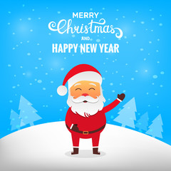 Merry Christmas! Santa Claus in winter snow scene