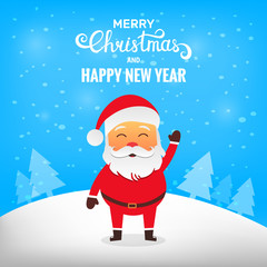 Merry Christmas! Santa Claus in winter snow scene