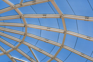 Round dome from a blue fabric with a metal construction