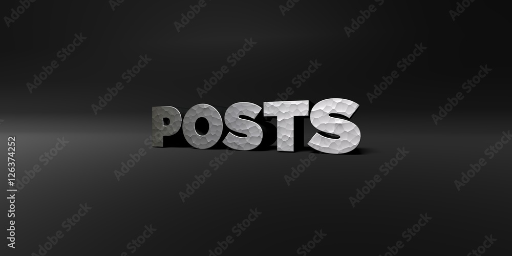 Fototapete POSTS - hammered metal finish text on black studio - 3D rendered royalty free stock photo. This image can be used for an online website banner ad or a print postcard.