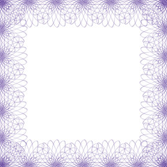 Line border frame with abstract guilloche lace contour isolated on white (transparent) background. Space for text can be used for invitations, poster or greeting cards. Vector illustration eps