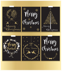 Black and gold christmas cards set