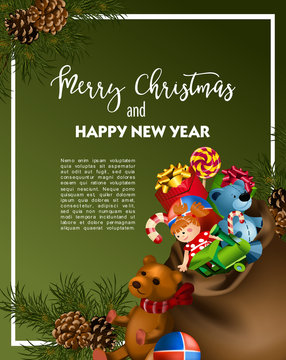 Christmas greeting-card with fir-tree and gifts