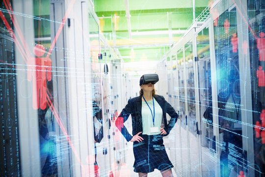 Composite image of binary codes and people icons