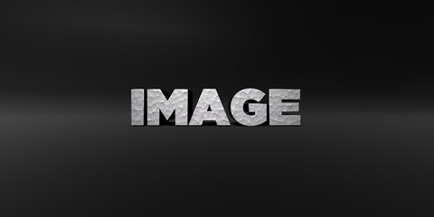 IMAGE - hammered metal finish text on black studio - 3D rendered royalty free stock photo. This image can be used for an online website banner ad or a print postcard.