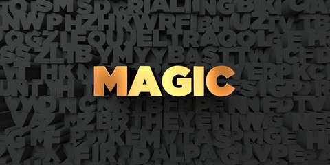 Magic - Gold text on black background - 3D rendered royalty free stock picture. This image can be used for an online website banner ad or a print postcard.