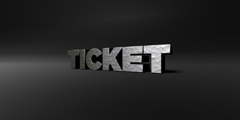 TICKET - hammered metal finish text on black studio - 3D rendered royalty free stock photo. This image can be used for an online website banner ad or a print postcard.