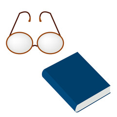 Brown glasses and blue book | object isolate on white background | education and business illustration