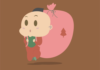 Running Baby Bring Christmas Gift Vector Illustration