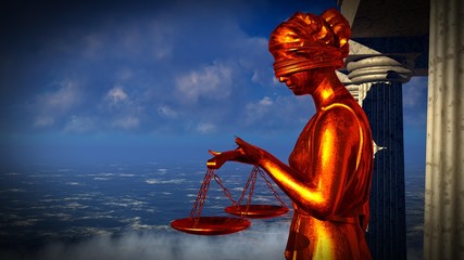 Lady of Justice statue in front  courthouse 3d rendering