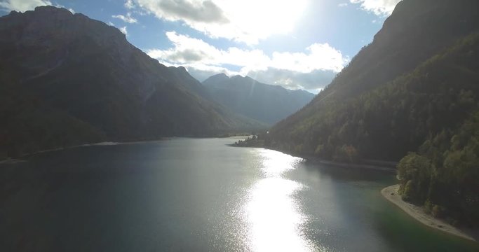 Aerial, Flight Over Amazing Lago Del Predil, Italian-Slovenian Border - Native Material..Straight out of the cam, watch also for the graded and stabilized version.