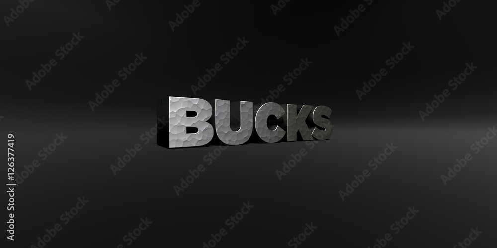 Fototapete bucks - hammered metal finish text on black studio - 3d rendered royalty free stock photo. this imag
