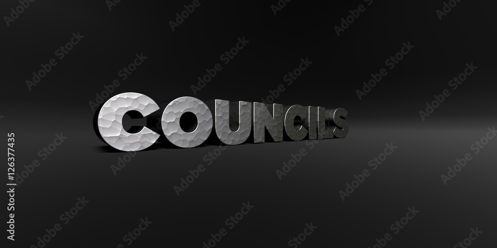 Fototapete councils - hammered metal finish text on black studio - 3d rendered royalty free stock photo. this i