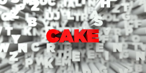 CAKE -  Red text on typography background - 3D rendered royalty free stock image. This image can be used for an online website banner ad or a print postcard.