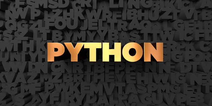Python - Gold text on black background - 3D rendered royalty free stock picture. This image can be used for an online website banner ad or a print postcard.
