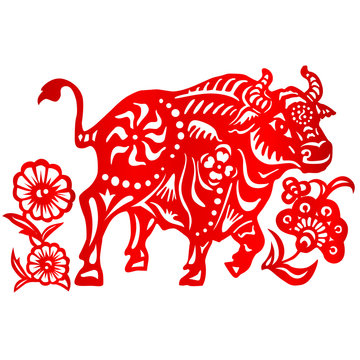 Zodiac Sign for Year of Ox, The Chinese traditional paper-cut art