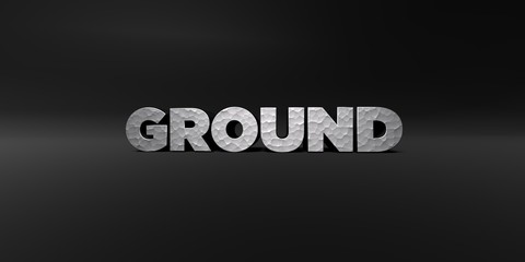 GROUND - hammered metal finish text on black studio - 3D rendered royalty free stock photo. This image can be used for an online website banner ad or a print postcard.
