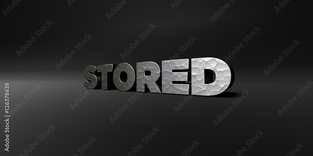 Fototapete stored - hammered metal finish text on black studio - 3d rendered royalty free stock photo. this ima