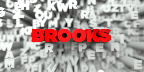 BROOKS -  Red text on typography background - 3D rendered royalty free stock image. This image can be used for an online website banner ad or a print postcard.