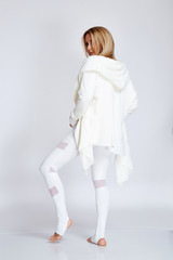 Beautiful young sexy blond woman perfect athlete slim figure