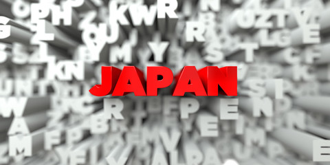 JAPAN -  Red text on typography background - 3D rendered royalty free stock image. This image can be used for an online website banner ad or a print postcard.