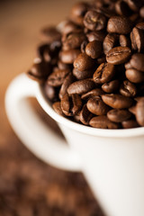 grains de café torréfiés dans une tasse