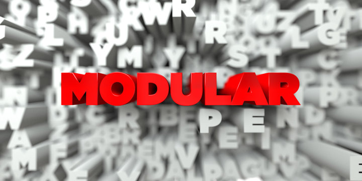 MODULAR -  Red text on typography background - 3D rendered royalty free stock image. This image can be used for an online website banner ad or a print postcard.