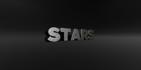 STARS - hammered metal finish text on black studio - 3D rendered royalty free stock photo. This image can be used for an online website banner ad or a print postcard.