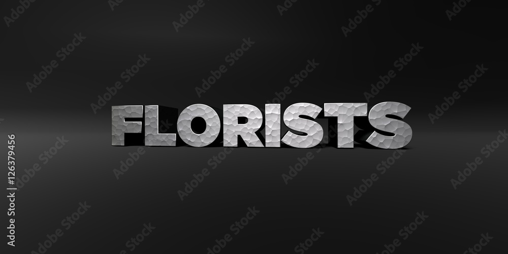 Fototapete florists - hammered metal finish text on black studio - 3d rendered royalty free stock photo. this i