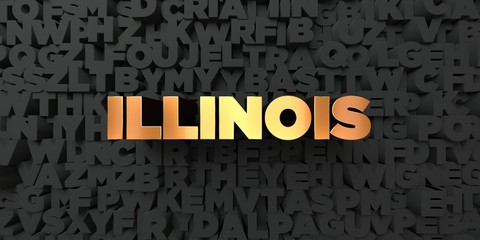 Illinois - Gold text on black background - 3D rendered royalty free stock picture. This image can be used for an online website banner ad or a print postcard.
