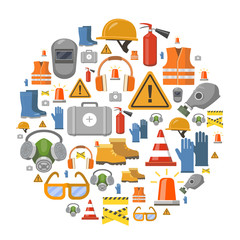 Obraz premium Safety work flat vector icons round background