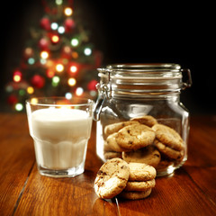 cookies with milk and xmas tree 