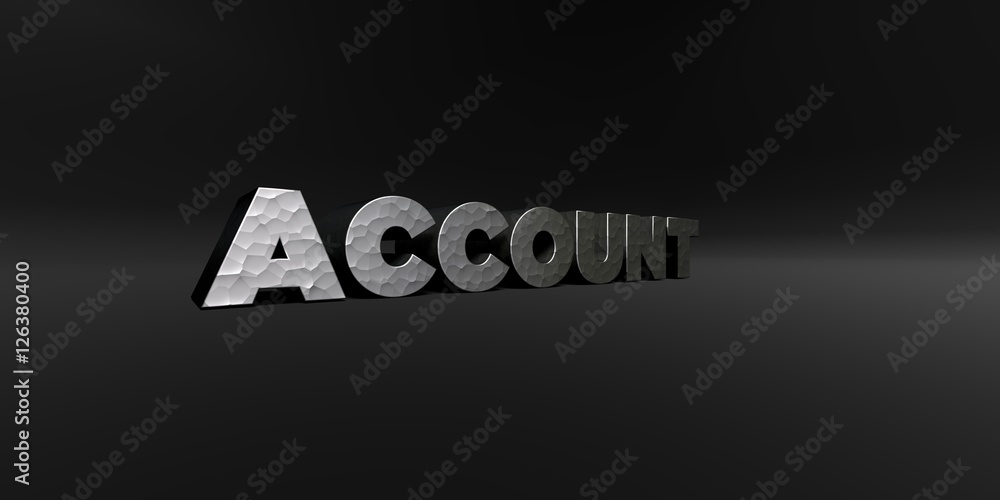 Fototapete account - hammered metal finish text on black studio - 3d rendered royalty free stock photo. this im