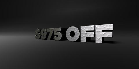 $975 OFF - hammered metal finish text on black studio - 3D rendered royalty free stock photo. This image can be used for an online website banner ad or a print postcard.