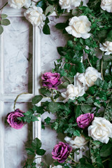 flowers in a frame on the wall for wedding decoration