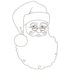 The head of Santa Claus. Isolated black contour on a white background.