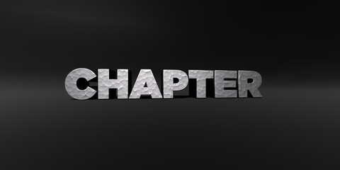 CHAPTER - hammered metal finish text on black studio - 3D rendered royalty free stock photo. This image can be used for an online website banner ad or a print postcard.