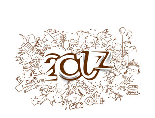 Happy new year 2017 Doodle design elements for holiday cards, for decorations Vector Illustration background