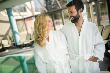 Fototapeta na wymiar Couple enjoying spa wellness treatments