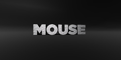 MOUSE - hammered metal finish text on black studio - 3D rendered royalty free stock photo. This image can be used for an online website banner ad or a print postcard.