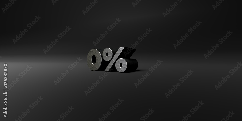 Fototapete 0% - hammered metal finish text on black studio - 3d rendered royalty free stock photo. this image c
