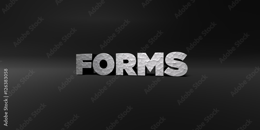 Fototapete forms - hammered metal finish text on black studio - 3d rendered royalty free stock photo. this imag